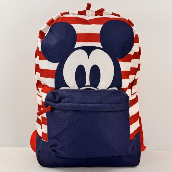 Disney Handbags - Disney Mickey Mouse Striped Backpack Red White and Blue Adj Straps Americana OS